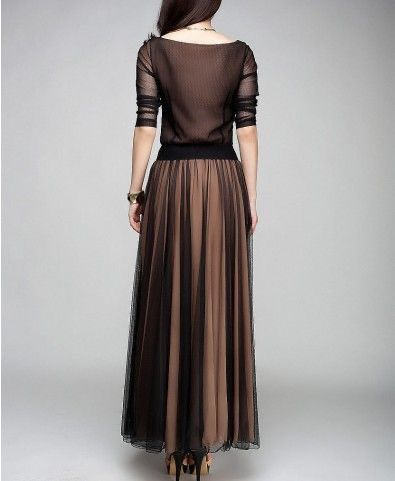 Elegant Plain Boat Neck Flowy Hem Maxi Dress <Ship in 24 hours>