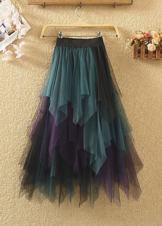 Art Casual Tulle Asymmetrical Patchwork Fall Skirt