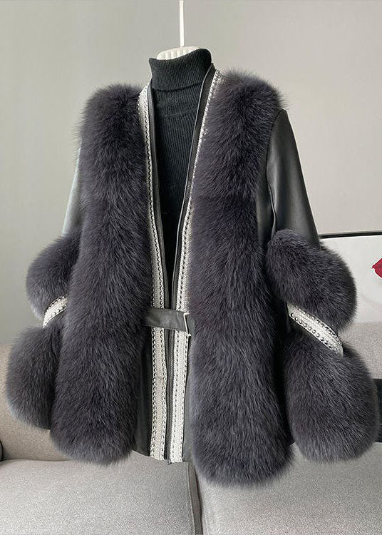 Stylish White V Neck Patchwork Mink Hair Coats Winter