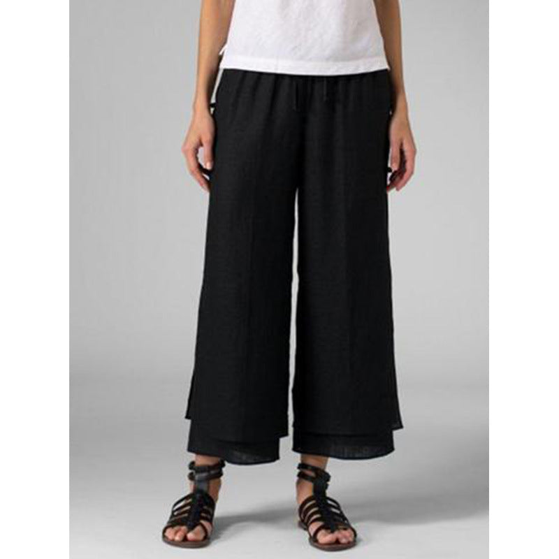 Cotton Linen Colorblock Ankle Pants