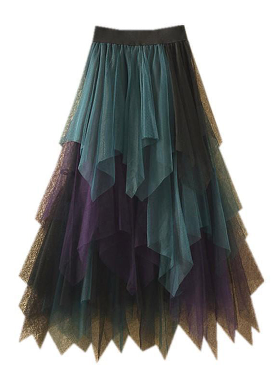 Art Casual Tulle Asymmetrical Patchwork Fall Skirt