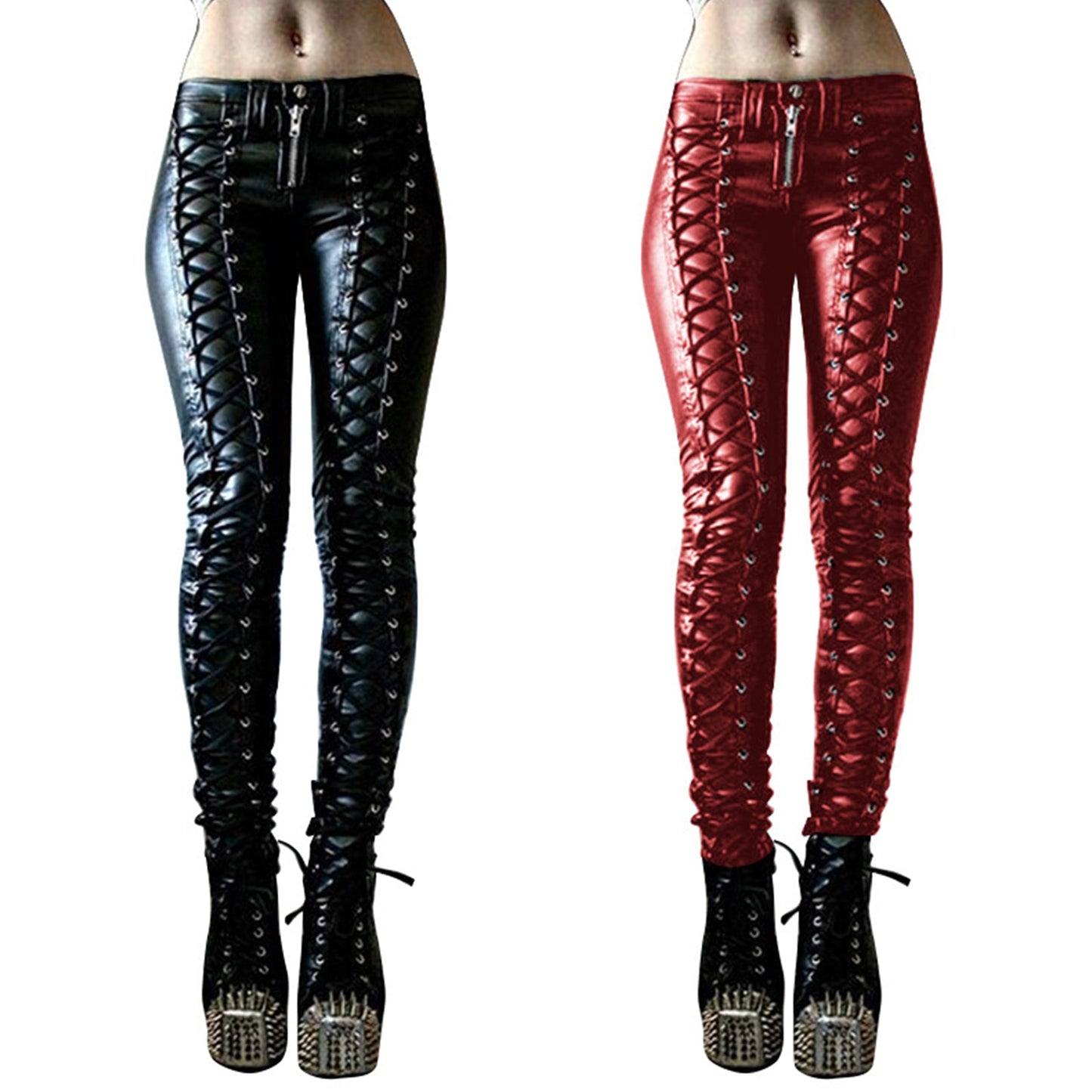 Steampunk Women Faux Leather Pants