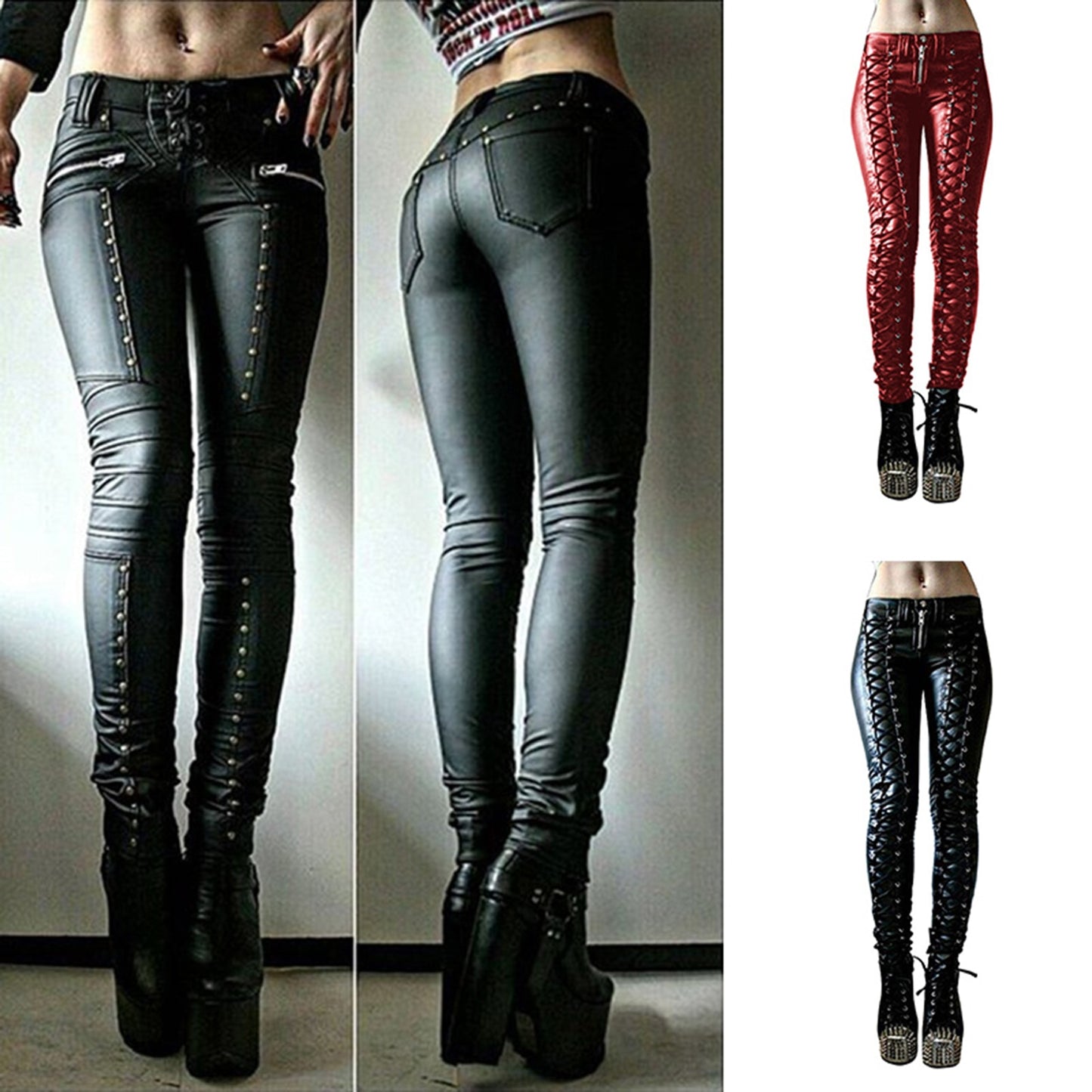 Steampunk Women Faux Leather Pants