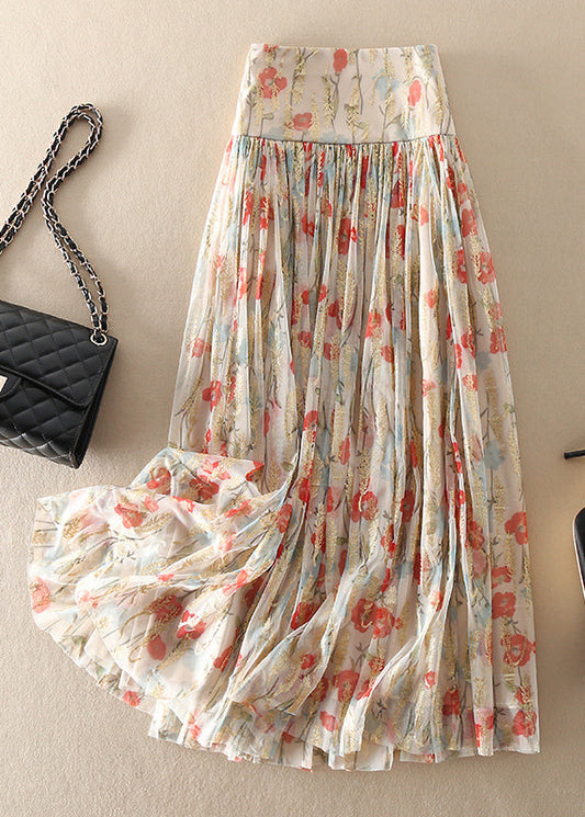 Fitted Zip Up Print wrinkled Tulle Skirt