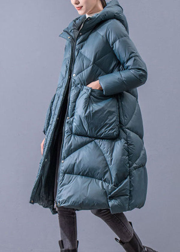 Beautiful Blue Hooded Zippered Oversized Thick Duck Down Puffers Jackets Winter