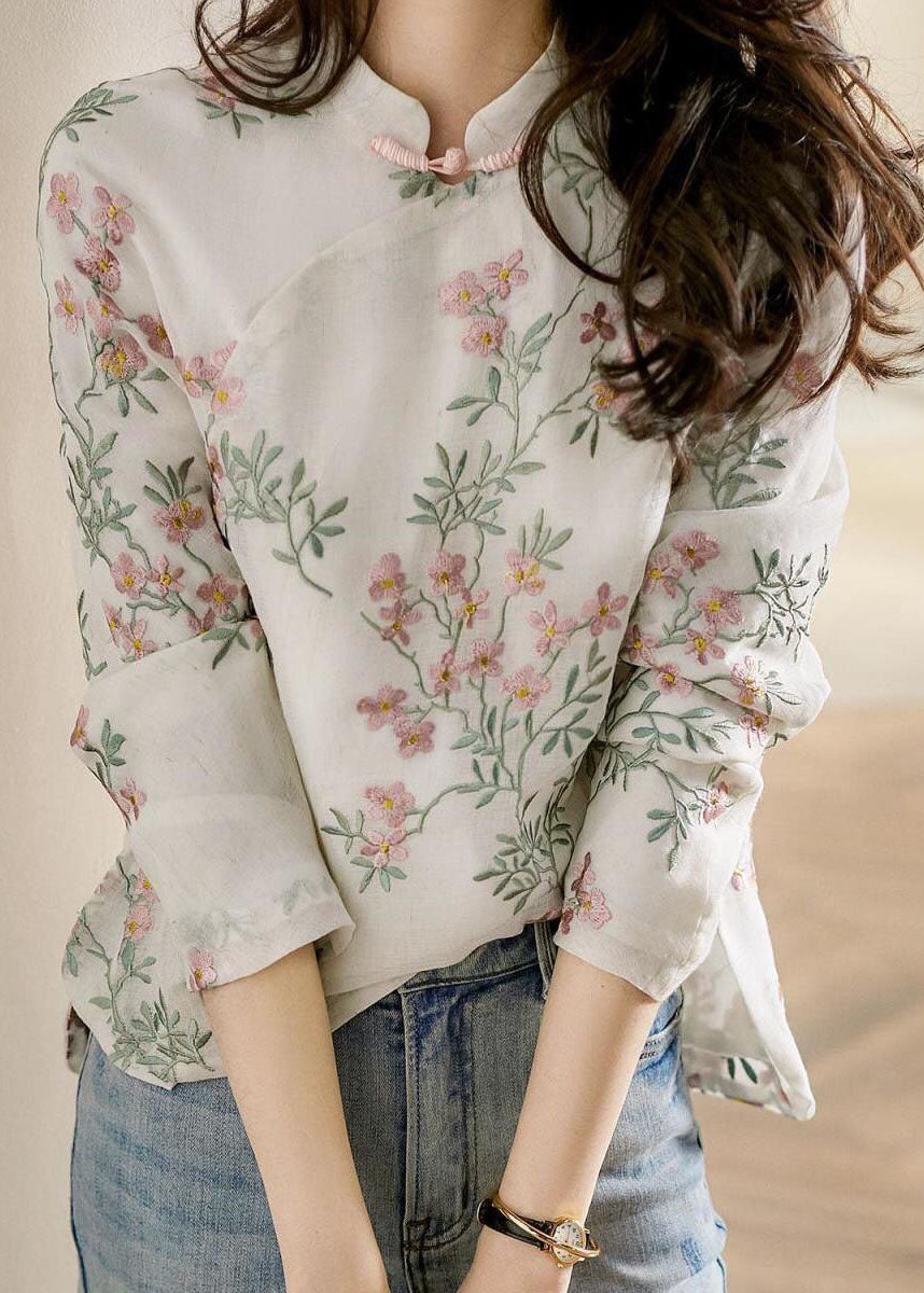 Unique Beige Print Linen Blouses