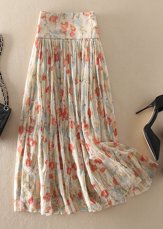 Fitted Zip Up Print wrinkled Tulle Skirt