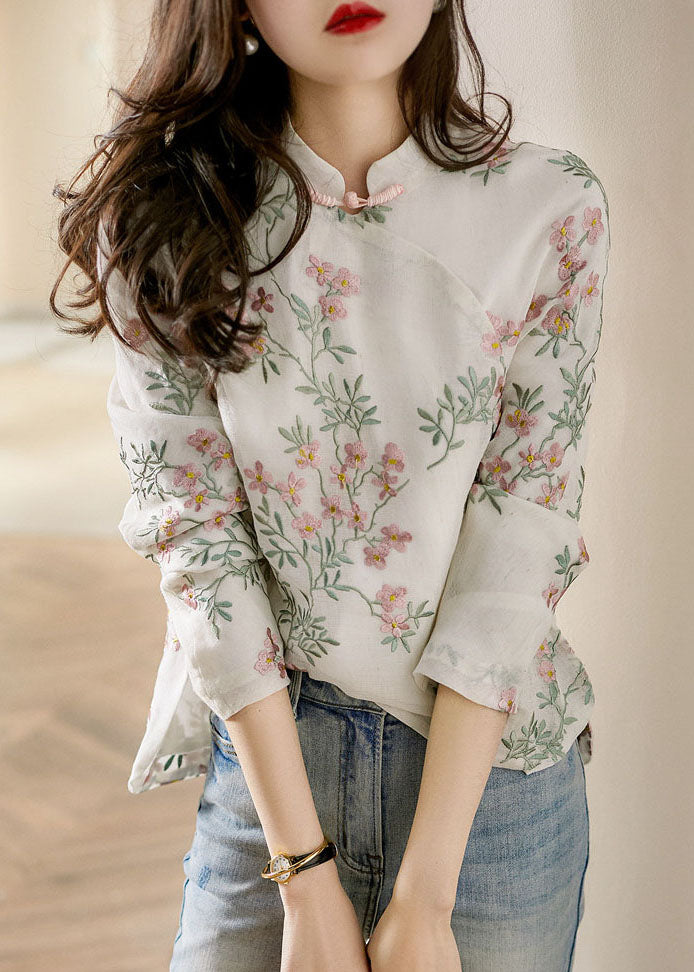 Unique Beige Print Linen Blouses